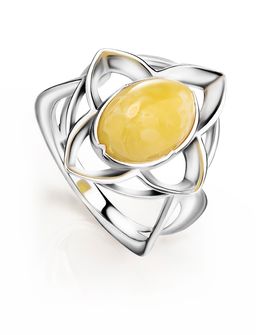 Изысканное кольцо из серебра и медового янтаря Амьен