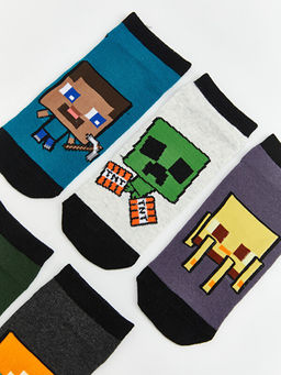 Minecraft Bask?l? Erkek ?ocuk Patik ?orap 5li