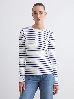 Bisiklet Yaka ?izgili Kad?n Body