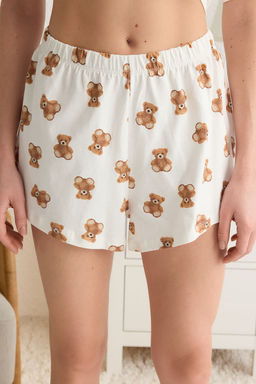 Trendyolmilla Ac?k Bej %100 Pamuklu Ay?c?kl? ve Slogan Bask?l? Sortlu Orme Pijama Tak?m? THMSS25PT00110 фото 5