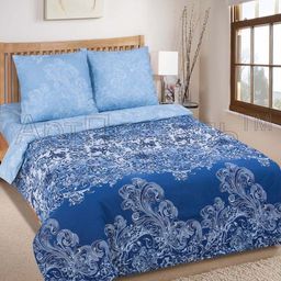 Постельное белье - Поплин Deluxe Синие узоры Евро