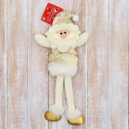 Цена за 2 шт. Подвеска мягкая на ёлку «Дед Мороз в костюмчике с цветами, длинные ножки» 8×24 см, золотистая