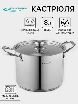 Кастрюля Катунь «Титан», 8 л, d=24 см, h=18 см, капсульное дно, индукция, нержавеющая сталь, AISI - 201