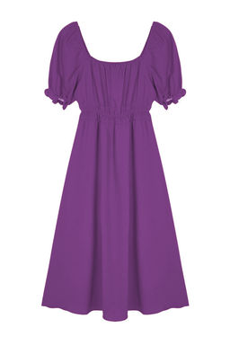 TRENDYOLMILLA K?rm?z? Belden Ac?lan Balon Kollu Midi Dokuma Elbise TWOSS22EL1768 фото 31