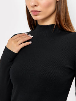 Прилегающее платье в рубчик черного цвета с воротником-стойкой черный 152520 - Mark formelle фото 4