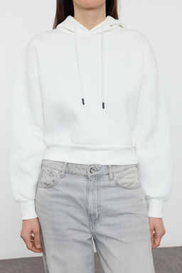 TRENDYOLMILLA Ekru Kal?n Ici Polarl? Kapusonlu Rahat Kesim Crop Basic Orme Sweatshirt TWOAW24SW00105  фото 21