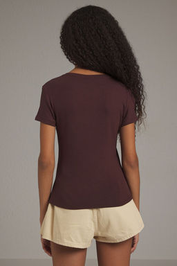 Trendyolmilla Antrasit Fitted/Vucuda Oturan Civciv Nak?sl? K?sa Kollu Esnek Orme Bluz TWOSS25BZ00462 фото 8