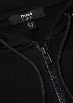 MVJNS Logo Bask?l? Fermuarl? Kapusonlu Siyah Sweatshirt - Mavi фото 7