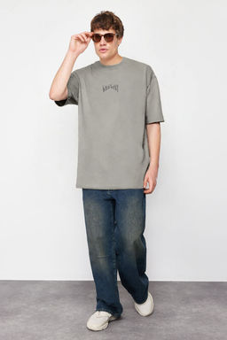 TRENDYOL MAN Siyah Oversize/Genis Kesim %100 Pamuklu S?rt Bask?l? T-Shirt TMNSS24TS00003 - Trendyolmilla фото 3