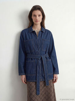 G?mlek Yaka Beli Ku?akl? Kad?n Jean Ceket