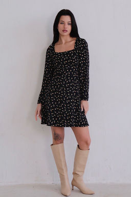 Платье с вырезом каре чёрное в цветок - Martichelli фото 3