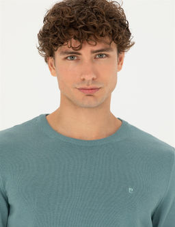 Koyu Mint Slim Fit Bisiklet Yaka Basic Triko Kazak - Pierre cardin фото 2