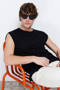 Siyah Basic Regular/Normal Kesim %100 Pamuk Kolsuz Atlet/T-Shirt TMNSS20AL0067