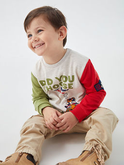 Bisiklet Yaka Uzun Kollu Nostaljik Maymun Bask?l? Erkek Bebek Sweatshirt