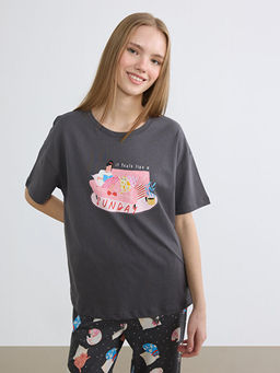 Bisiklet Yaka Bask?l? Kad?n Pijama Tak?m