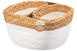 Набор 3 плетеных корзин 1 корзинка 30*25*14 см, 2 корзинки 22*14*12 см, белый - Elan gallery фото 7