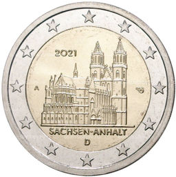Монета 2 евро 2021 года A Германия Федеральные земли Германии  Саксония-Анхальт (Магдебургский собор)