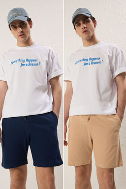 TRENDYOL MAN Siyah-Gri 2li Paket Regular/Normal Kesim %100 Pamuklu Dokulu Sort & Bermuda TMNSS25SR00040
