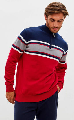 Джемпер мужской в полоску с воротом на молнии F221-15-22022 сине-красный - Fine joyce фото 9