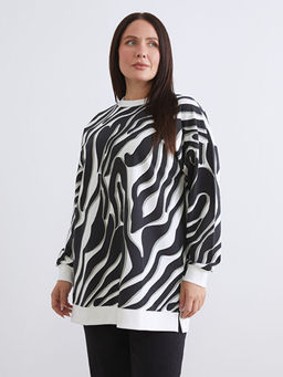 Bisiklet Yaka Desenli Kad?n Sweatshirt Tunik
