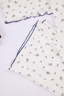 Beyaz %100 Pamuklu Cicekli Baby Overloklu Fitilli/Pointel Orme Pijama Tak?m? THMSS26PT00012 - Trendyolmilla фото 6