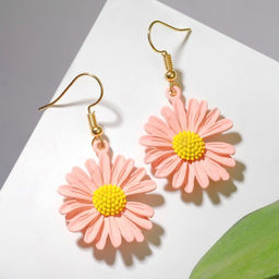 Серьги металл Яркость ромашки, цвет жёлто-розовый