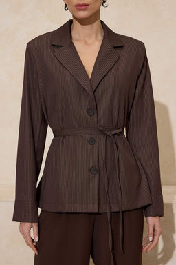 Koyu Kahverengi Cizgili Dokuma Ince Blazer Gomlek Ceket TWOSS26BC00005 - Trendyolmilla фото 3