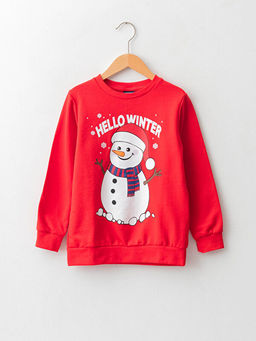 Bisiklet Yaka Y?lba?? Temal? Uzun Kollu Erkek ?ocuk Sweatshirt