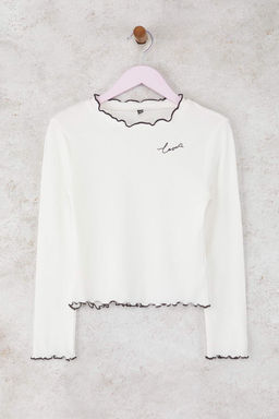 Ekru-Visne K?rm?z? 100% Pamuk 2li Nak?sl? Regular Fitilli Orme K?z Cocuk T-Shirt TKDAW26TS00011 - Trendyolmilla фото 3