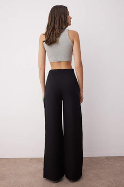 Siyah Wide Leg/Genis Paca Yanlar? Dugmeli Dokuma Kumas Pantolon TWOSS20PL0398