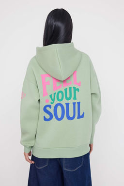 Teen Mint Oversize/Genis Kal?p S?rt Bask?l? Kal?n Ici Polarl? Orme Sweatshirt TWOAW26SW00109