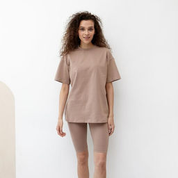 Футболка женская MINAKU OVERSIZE FIT, коричневая, размер 48