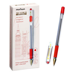 Цена за 12 шт. Ручка шариковая MunHwa. MC Gold, красный стержень, узел 0.5 мм, резиновый упор