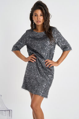Платье вечернее прямого силуэта из ткани с пайетками графит