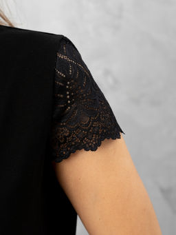 Футболка с КРУЖЕВОМ хлопок 95%, лайкра 5%,черная - Binita фото 7