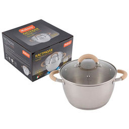 Кастрюля Fortuna, объем 3,3 л, из нерж стали с крышкой, матовый корпус, ручки с силиконом арт.007219 /Mallony/