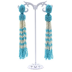 Серьги из бисера Кисти цв.белый, голубой, 10,5см