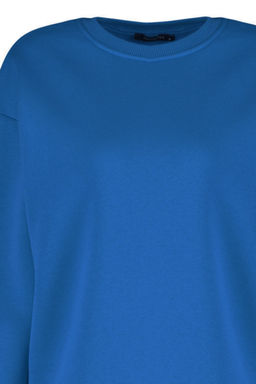 Saks Oversize/Rahat Kesim Basic Bisiklet Yaka Kal?n/Ici polarl? Orme Sweatshirt TWOAW24SW00102