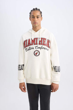 Мужской толстый свитшот оверсайз с капюшоном и принтом DeFactoFit NBA Miami Heat