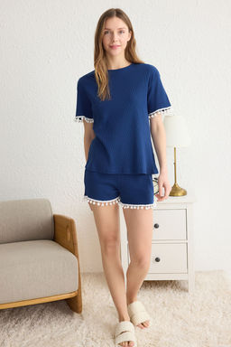 Trendyolmilla Lacivert Ponpon Detayl? Fitilli Sortlu Orme Pijama Tak?m? THMSS25PT00073  фото 2