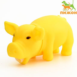 Игрушка хрюкающая Веселая свинья для собак, 15 см, жёлтая