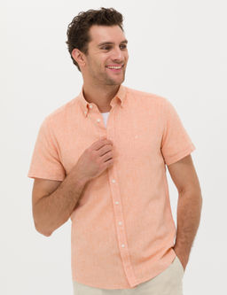Turuncu Slim Fit Keten Kar___ml_ K_sakol G_mlek