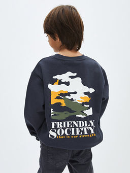 Bisiklet Yaka Bask?l? Uzun Kollu Erkek ?ocuk Sweatshirt