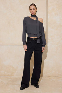 Cok Renkli Cizgili Ac?k Omuzlu Sal Aksesuar Detayl? Regular/Normal Kal?p Orme Bluz TWOAW26BZ00308 - Trendyolmilla фото 5