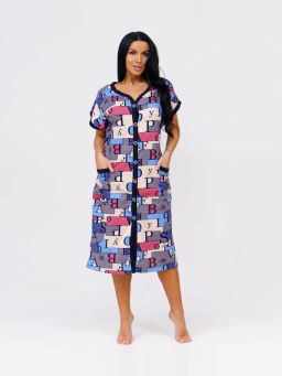 Халат женский, цвет синий бежевый красный