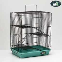 Клетка для грызунов Пижон №9, с 3-я этажами, без наполнения, 33 х 24 х 38 см, бирюзовая