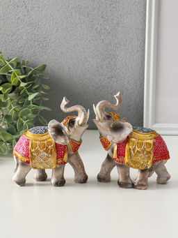 Набор фигурок полистоун «Два императорских слона в красно-золотой попоне», 2 шт., 5×11.5×13 см