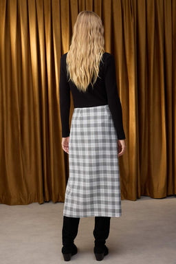 Siyah Ekoseli Midi Kemer Detayl? Etek TWOAW26ET00071 - Trendyolmilla фото 4