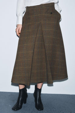 CHECK SKIRT WITH WOOL ZW COLLECTION - Zara фото 3