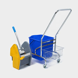 Тележка уборочная одноведерная с вертикальным отжимом и сеткой, синее ведро 25 л, хромированная рама